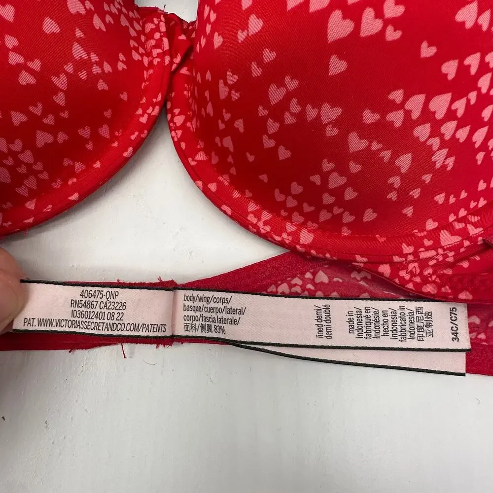 Victoria's Secret Red and Black Lined Demi Bras Size 34C Lot of Two Sexy - Picture 9 of 10